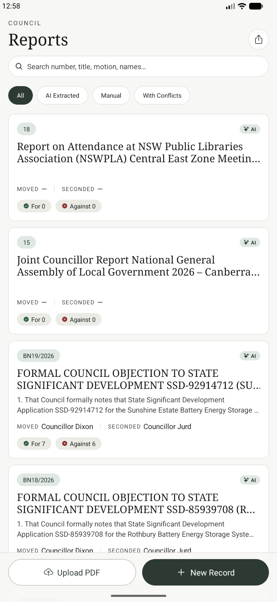 Governance Logger reports list on a 6.5 inch phone